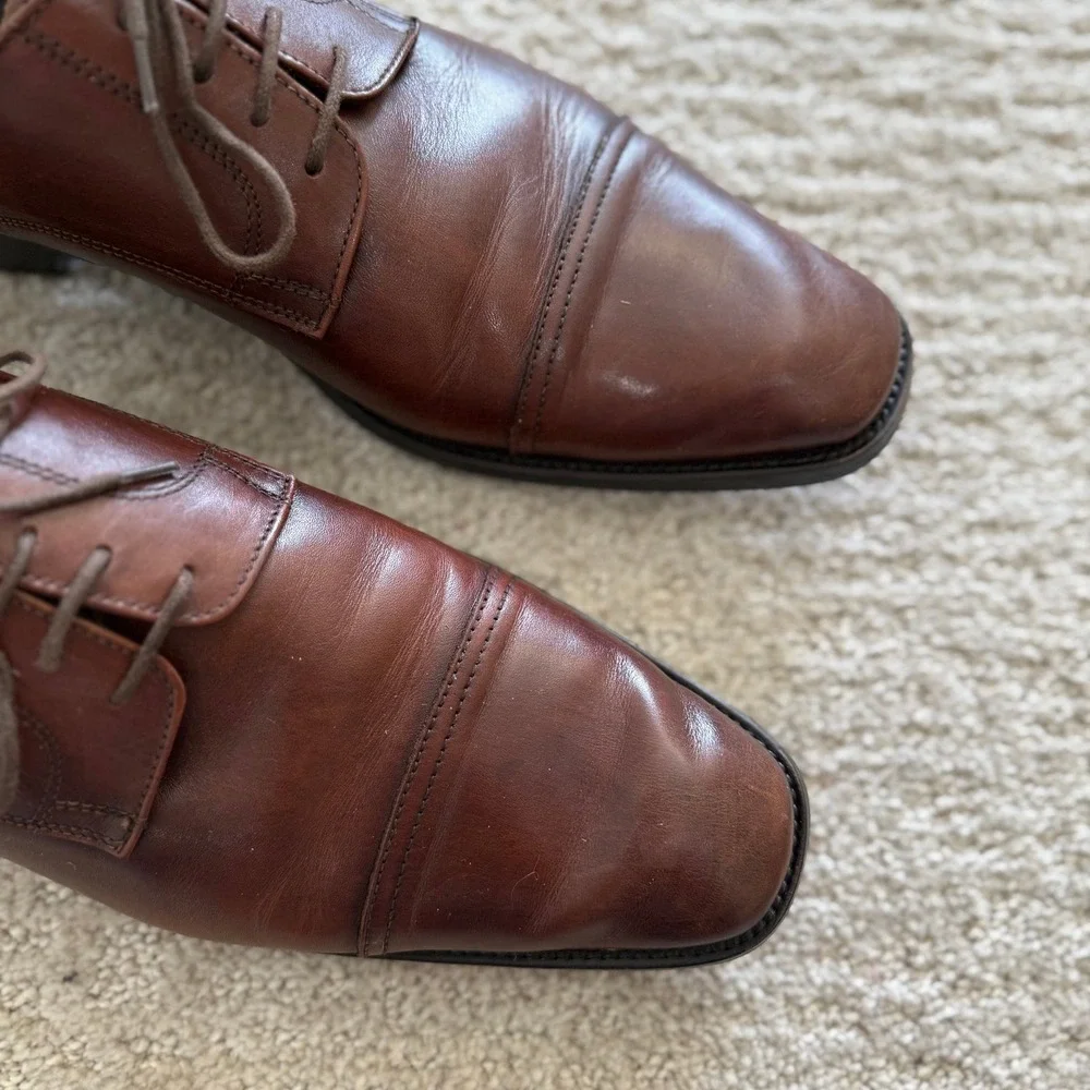 TO BOOT ITALY‎ Men 12 Brown Leather PLAIN Cap Toe Lace Up Dress Shoes OXFORD